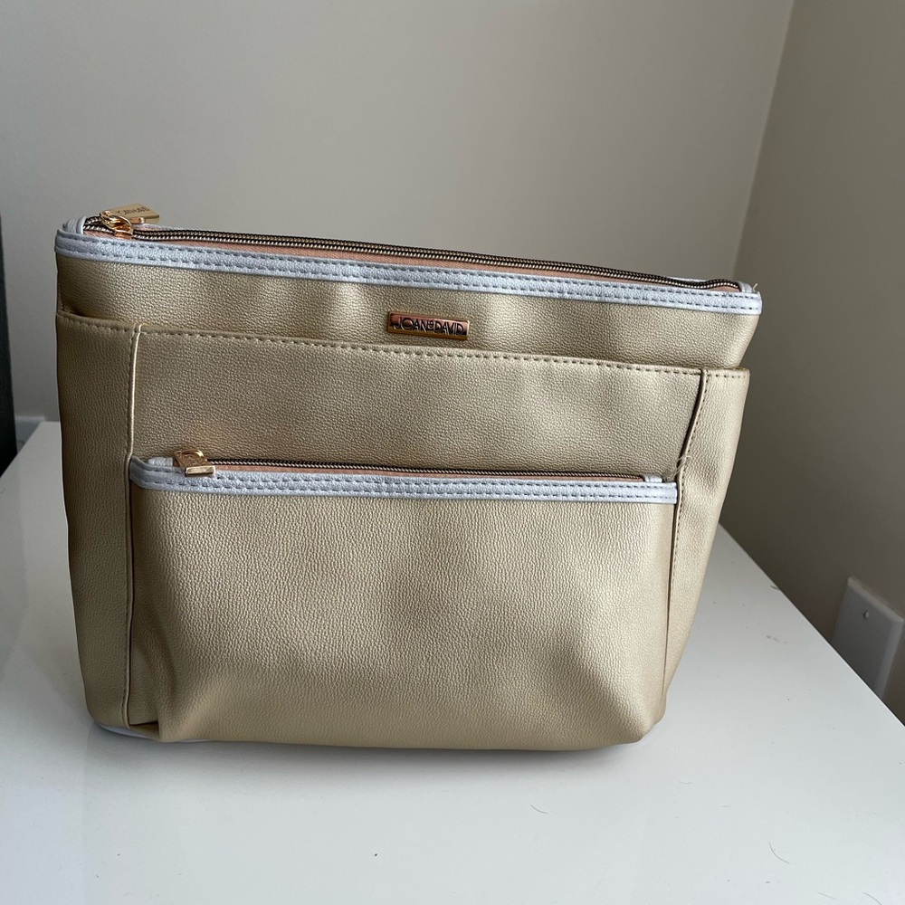 joan david metallic pebble grain toiletry bag